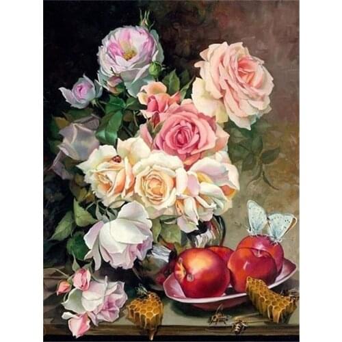 Flower Vase DIY 11CT Embroidery Cross Stitch Kits Needlework Craft Set Cotton Thread Printed Canvas Home Decoration Design