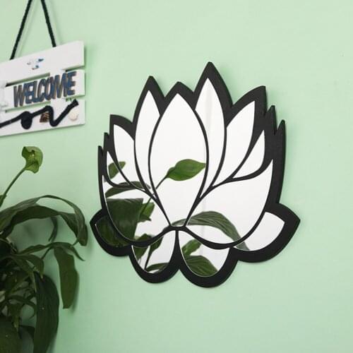 Wooden Mirror Indian Religion Yoga 3D Lotus Petals Pattern Mirror DIY Acrylic Wall Stickers Home Decor for Bedroom Living Room
