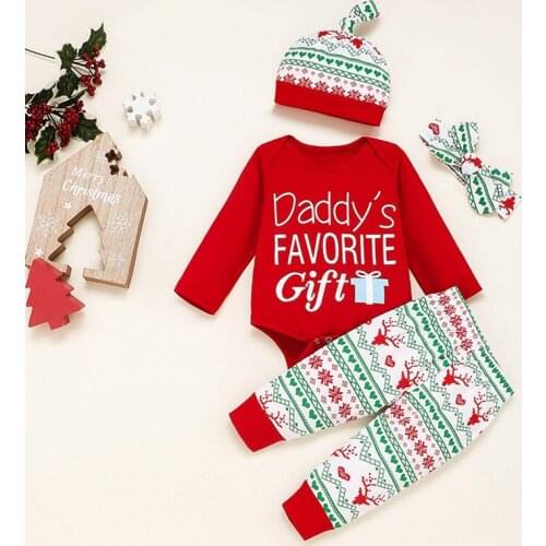 Baby Rompers Christmas Suit Cartoon Clothes Fashion Newborn Letter Print Tops Pants Outfits With Hats Cute Girls Boys Costumes