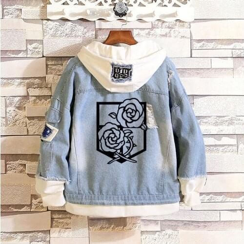 Heartthrob Attack on Titan Jeans Jacket Scout Regiment Cosplay Denim Jacket Autumn Eren Jager Hooded Sweatshirt Outwear Coat