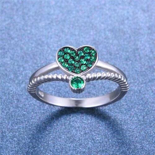 Elegant Ladies Green Heart Ring With Crystal Romantic 925 Sterling Silver Love Ring Fashion Promise Wedding Rings For Women