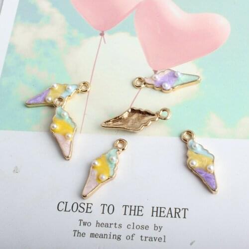 Enamel Charms Colorful Ice Cream Pendants 10pcs Lovely Zinc Alloy Gold Charm Pendant Bracelet Jewelry Making Accessory