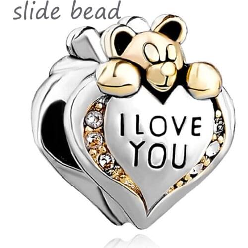 Slide bead Fit Pandora charm bracelets Heart Crystal I Love You Bear For Beads Charms Bracelets beads for jewelry making