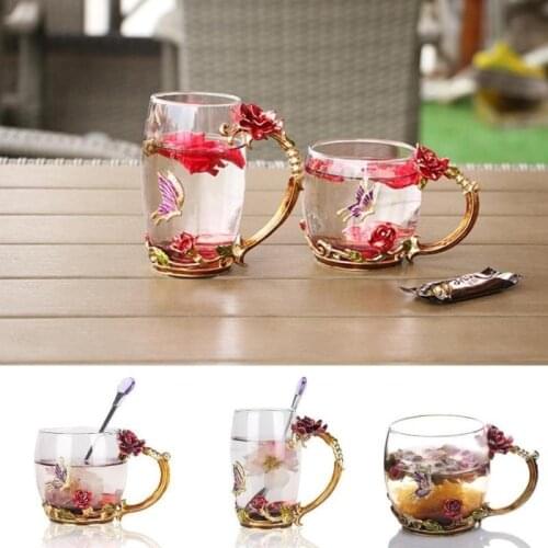Hot Products Coffee Mugs Enamel Rose Butterfly Crystal Cups Glass Mugs Herbal Tea Cups