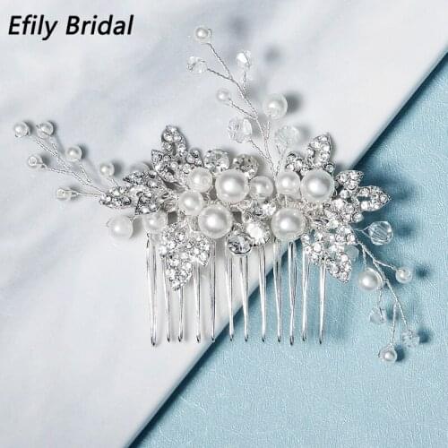 Efily Pearl Hair Combs Crystal Bridal Wedding Hair Accessories for Women Party Jewelry Bride Headpiece Bridesmaid Gift Headwear