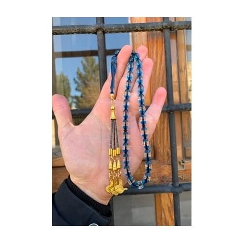 Male to male muslim 33 prayer beads islamic god Prayer Rosary Tasbih islamic Mens Blue Vernier Powder Amber Prayer Beads