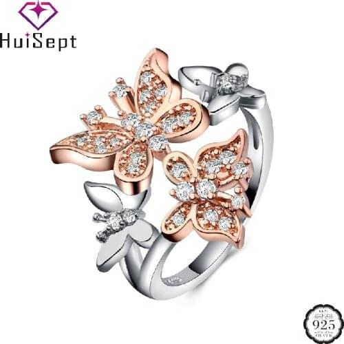 HuiSept Rings 925 Silver Jewelry Double Butterfly Shape Zircon Gemstones Ring for Female Wedding Party Gifts Ornaments Wholesale