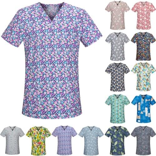 Beauty Salon Pet Shop Uniform Cotton Cartoon Print Spa Uniform Fashion Nursing Scrubs Blouse Clothes Women Scrubs Lab Coat q5