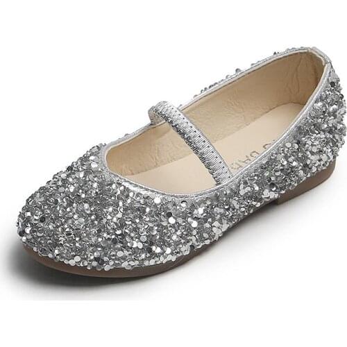 Girls' Leather Shoes Princess 2021 Spring New Non-Slip Soft Bottom Wear-Resistant Little Baby Sequined Childrens Shoes