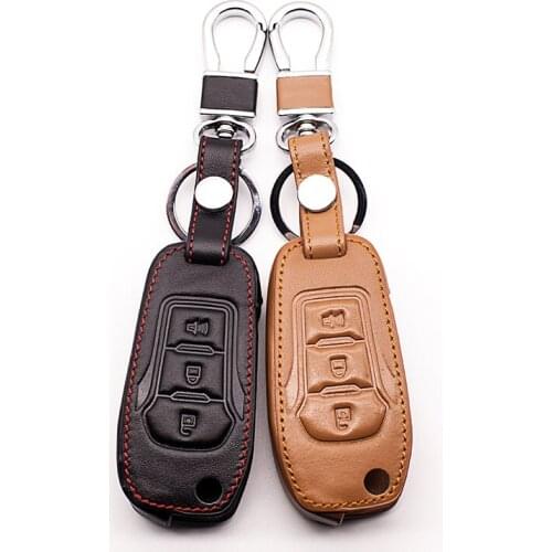 For Ford leather key cover For Ford Mustang Mondeo 2013 MK3 MK4 Edge 2015 Genuine Leather Accessories shell case starline a91