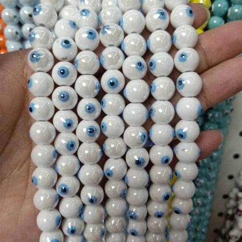 100pcs White Evil Eye Ceramic Beads 10mm Round Loose Bead Fashion DIY Spacer Jewelry Making Bracelet Necklace Earring Accessorie