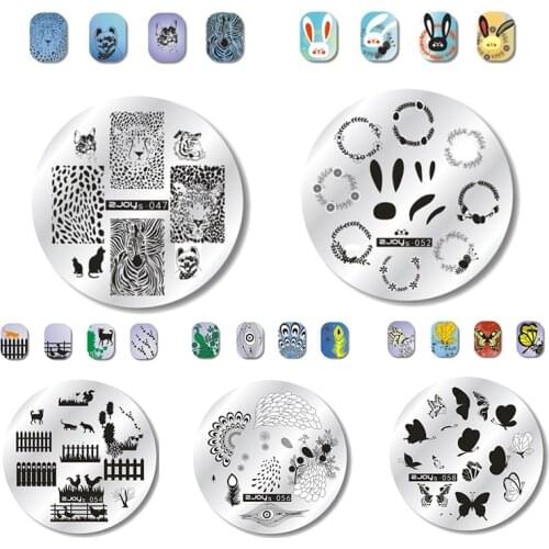 WAKEFULNESS Animal Pattern Round Nail Stamping Plates Rabbit Peacock Butterfly Nail Art Stencil Manicure Template Stamp Tools
