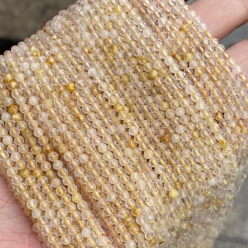Golden Rutilated Quartz Natural Faceted Beads 3mm 2.5mm Cutting Loose Gold Rutilated Quartz Beads for Jewelry Making