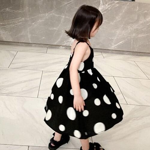 Summer Girls Dress Simple Cool Style Polka Dot Sling Beach Dress Baby Kids Clothes ChildrenS Clothing