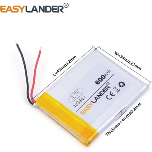 3.7v lithium ion rechargeable battery 403443 600MAH For Mp3 MP4 MP5 GPS PSP mobile bluetooth Watch PDA 043443