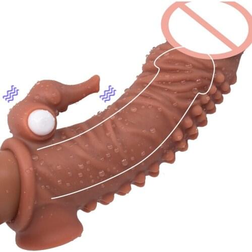 Elephant Reusable Condoms With Bullet For Male Penis Enlargement Thick Penis Sleeve For Extender Spike Condom Intimate Goods