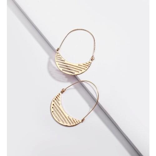 HUIDANG Fashion Gold Plating Moon Shape Hollow Metal Statement Drop Earrings for Women