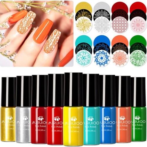 MSRUIOO 5ML Stamping Nail Polish Black White Gold Silver Nail Art Printing Varnish DIY Design for Stamping Plate Nails Lacquers