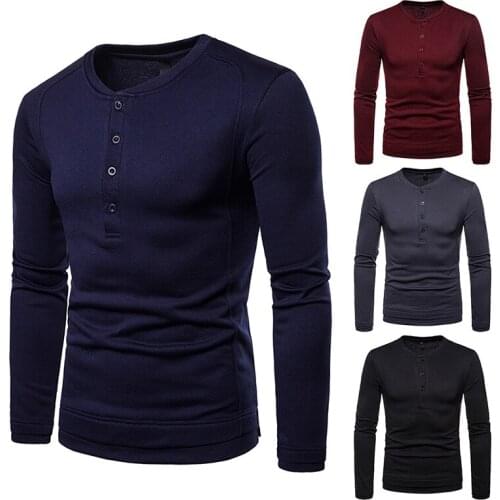 Mens Fleece T-Shirt Long Sleeve Round Collar Solid Color Pullover Tops Casual All-Matching Warm Bottoming Shirt