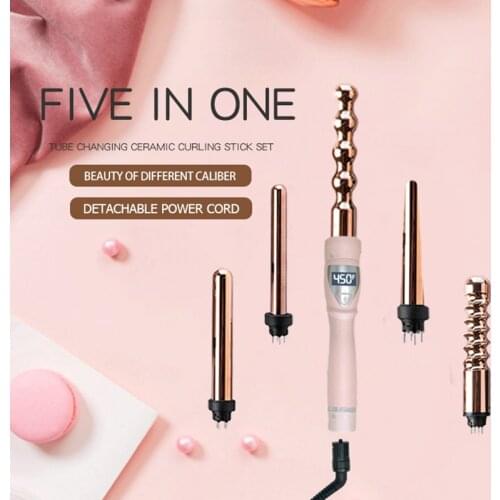 5 in 1 Ceramic Curler Iron Set Professional Ceramic Curling Iron Rotatable Stylist Wand Wave Styling Tool