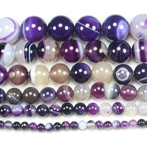 Natural Smooth Purple Stripe Aga tes 4-14mm Round Beads 15"/38cm, Wholesale For DIY Jewellery Free Shipping