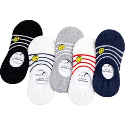 5 Pairs Women boat Socks Funny Cute Smile Face Girls Art Socks Summer Autumn Breathable Combed Cotton Invisible Silic Sock Meias