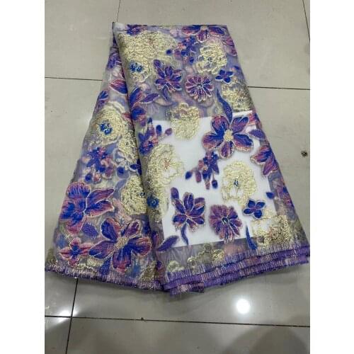 2021 Latest Purple Gold African Jacquard Lace Fabric French Lace Embroidery Nigerian Brocade Lace Fabric for Wedding Dress K4893
