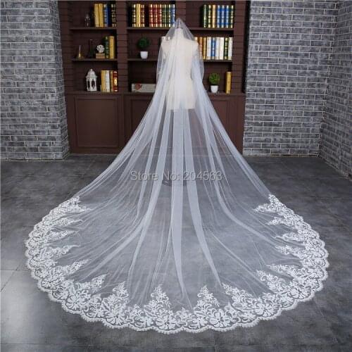 One-Layer Chapel Veil Long Wedding Veil Tulle Lace Bridal Veil for Bride
