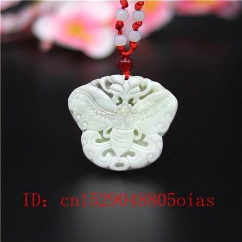 Natural White Chines Jade Butterfly Pendant Necklace Charm Jewellery Fashion Accessories Carved Amulet Gifts for Women Men