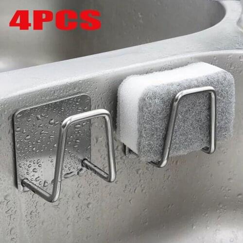 Kitchen Sponges Holder Self Adhesive Sink Sponges Drain Drying Rack 304 Stainless Steel Sink Storage Holder Kitchen Accessories