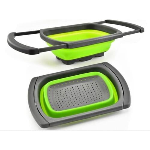 Portable silicone folding filter fruit basket Stretchable silicone basket plastic colander