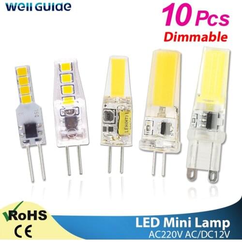 10pcs LED G4 Lamp Bulb AC DC 12V 220V Dimmable cob led G9 3W 6W 9W COB LED Lighting replace Halogen Spotlight Chandelier