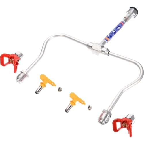 Mayitr Professional Airless Paint Spray Gun Extension Pole Plastic Double Nozzle Head with Tips Guard Powerful Painting Tool