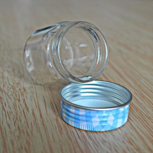 Size 47*50*34mm Capacity 50ml Glass Bottle With Blue Plaid Small Transparent Mini Empty Glass Vlals Jars 1pc/lot