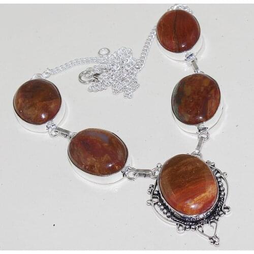 Bloodstone Necklace Silver Overlay over Copper ,50cm, N1415