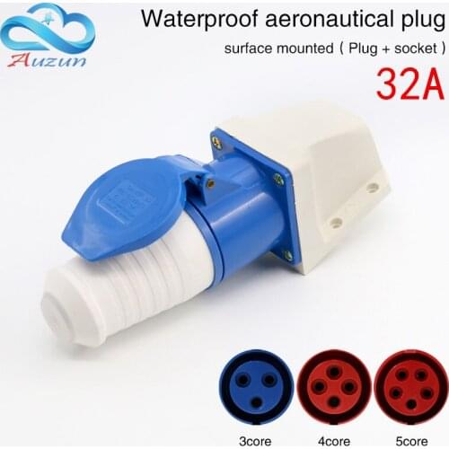 Waterproof industrial aviation plug socket connector 3core 4core 5core hole 32A surface mounted aviation plug docking