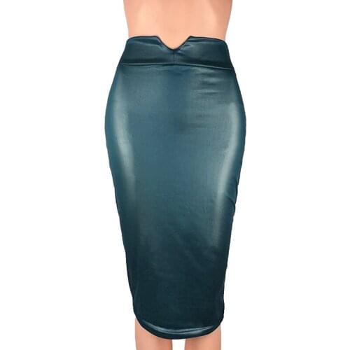 Elegant Office Ladies Slim Skirt High Waist Hip And Knee Skirts Female Sexy Open Bag Hip Skirt Autumn Women Faux Leather Skirts