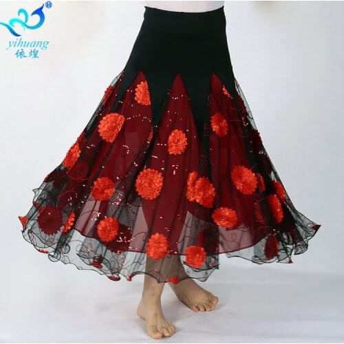Lady Moden Dance Practice Skirt Female Ballroom Dancing Costumes Girls Sequins Half Skirt Female Waltz Dance Skirt D-0036
