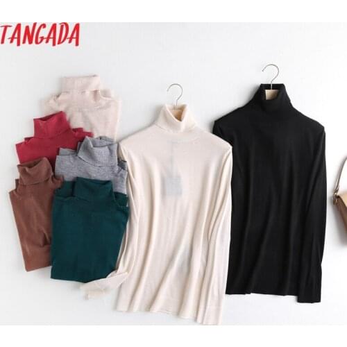 Tangada Winter Wool Jumper Sweaters Women Pull Femme England Fashion Office Lady Simple Turtleneck Sweaters Pullovers 6D77