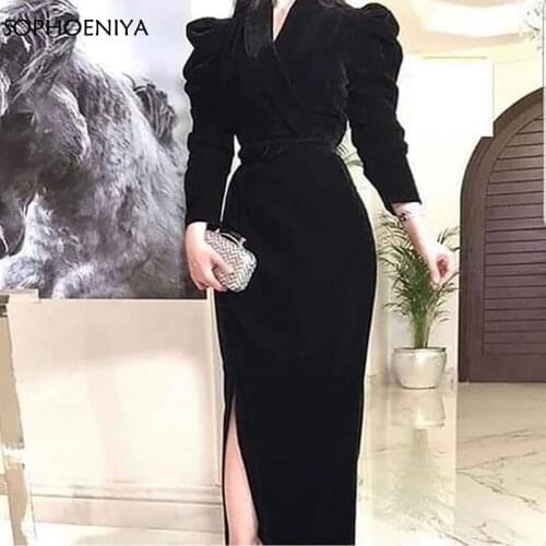 New Arrival Velvet Black Evening dresses 2021 Party gown dress Vestido de fiesta largos de noche robe soiree dubai evening dress