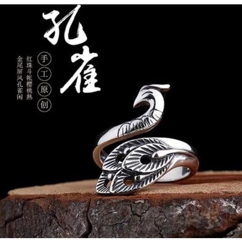 Lady National Style Peacock Phoenix Bird Ring Opening Adjustable Silver Color Ring JewelryValentines Day Fair Birthday Gift