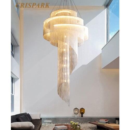 Italy Aluminum Chain Chandelier Lighting LED G9 Chrome Spiral Tassel Modern Minimalist Luminaire Showroom Staircase Loft Light
