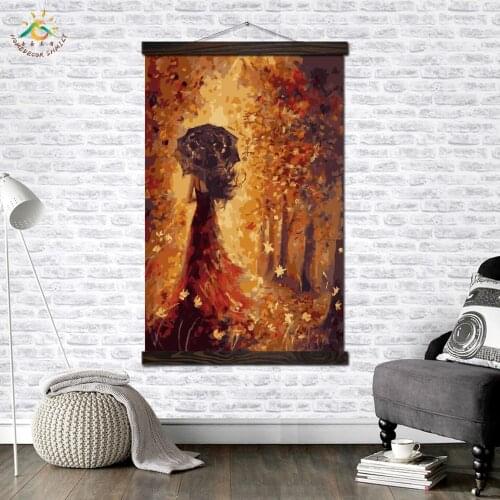 Umbrella Girl Framed Scroll Painting HD Wall Art Hanging Canvas Painting HD Printed Pictures for Living Room Decoration