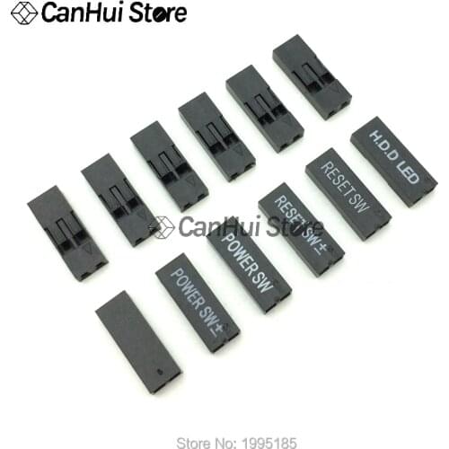 100pcs 2.54mm 1*2P 1x2Pin Printing RESET POWER SW ± H.D.D LED Font Plastic Dupont Shell Head Plug Pin Header Jumper Wire Housing