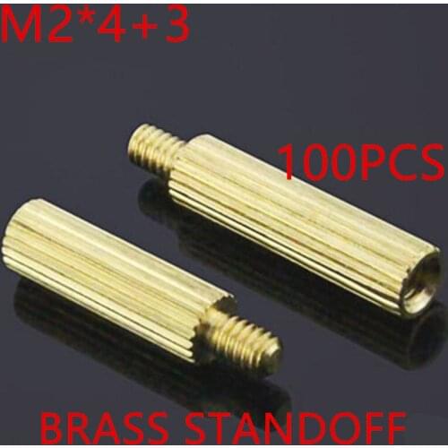 100pcs M2 x 4+3 M2*4mm male to female brass standoff round spacer