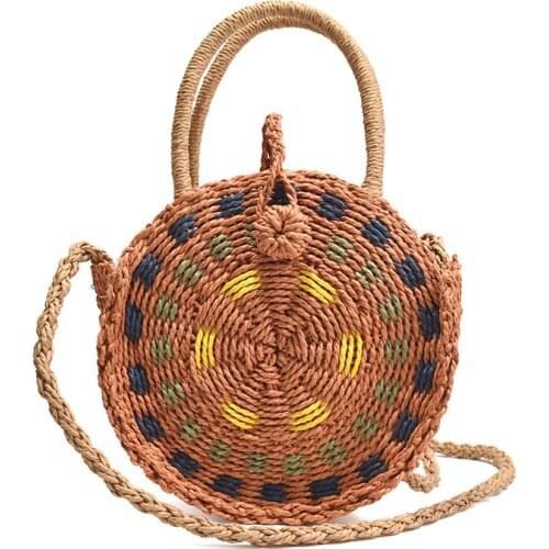 2021 Fashion Round Color Paper Rope Straw Bag Female Summer Beach Bag Women Messenger Bags