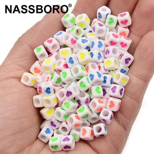 6mm White Cube Acrylic Beads Mixed Heart Shape Loose Spacer Beads For Jewelry Making Diy Accessories Wholesale