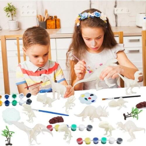 64Pcs/Set Long-lasting Crafts Art Toy Bright Color High Simulation DIY Creativity Safe Hand Painted Dinosaur Model Kit for Gift