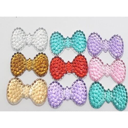 50 Mixed Color Bowknot Bows Flatback Resin Dotted Rhinestone Cabachons 23X12mm