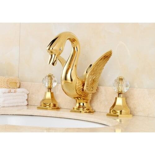 Free ship gold finish 3 Pcs ROMAN Bathroom Basin Widespread lavatory sink faucet mixer tap with crystal handles